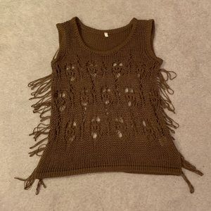 Willow & Clay Brown Crochet Fringe Tank Top